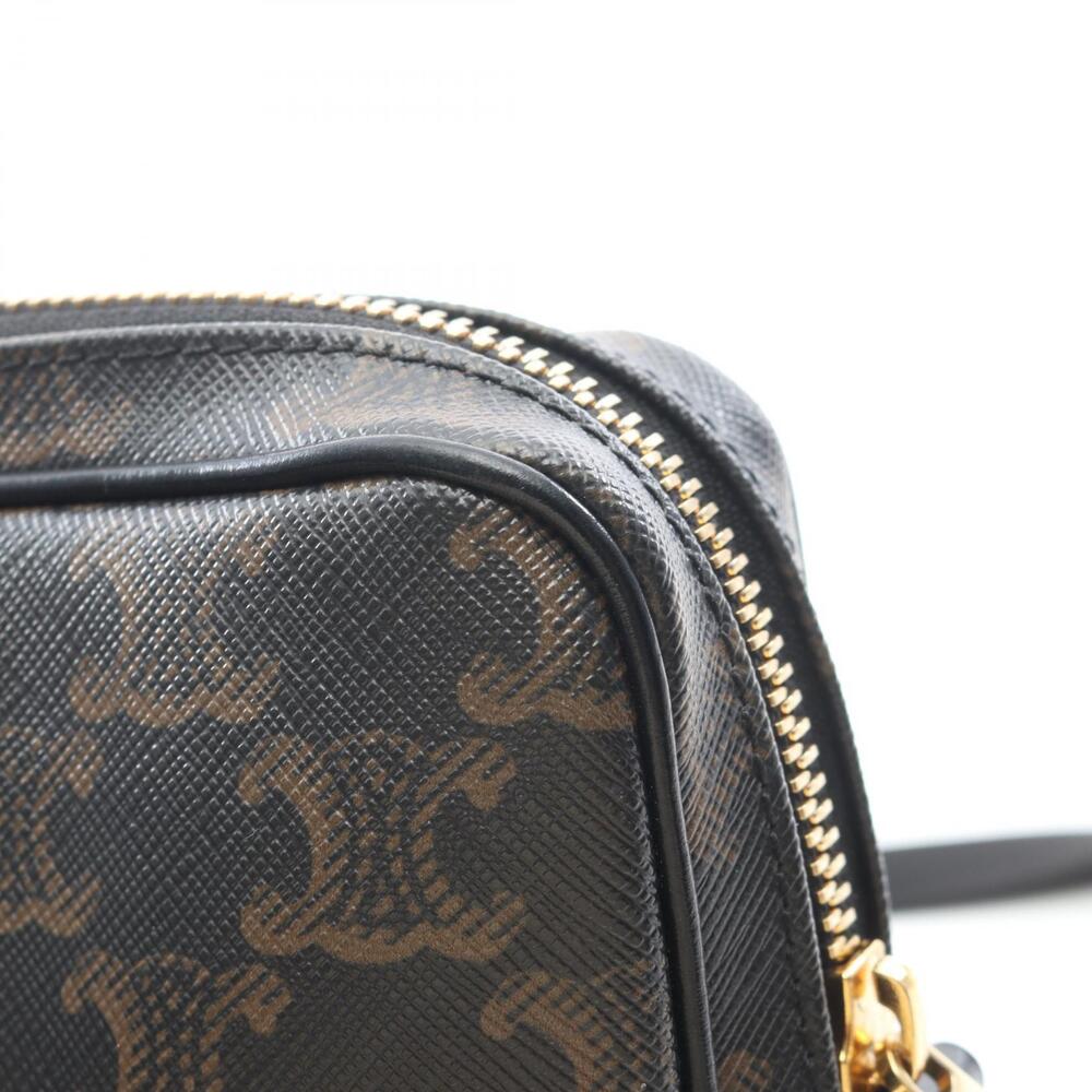 Celine Triomphe Shoulder Bag Canvas Leather Black Brown - Picture 6 of 6